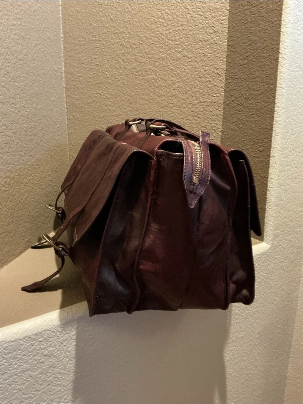 Vintage Genuine Leather Dark Brown Messenger Satchel Work Bag Made in India 20”